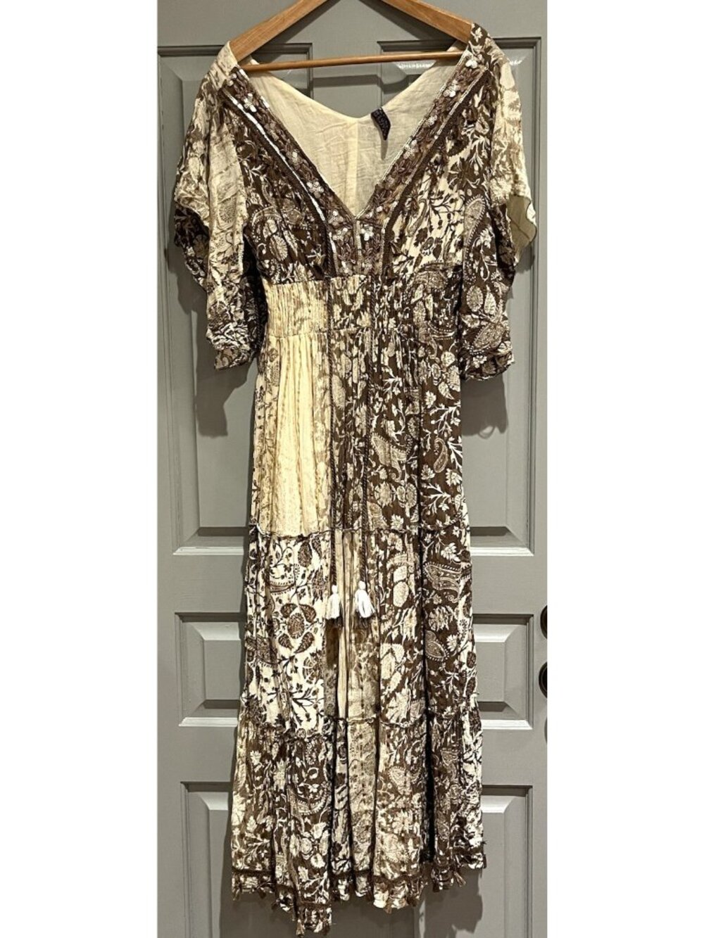 Me 2 Magic Maxi Dress Medium Paisley Boho Tassel Sequin Festival Romantic Flowy